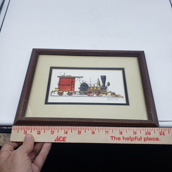 VTG 1978 Roger Mason Framed Print Individually Watercolored Train Engine‎ RARE - Picture 10 of 10